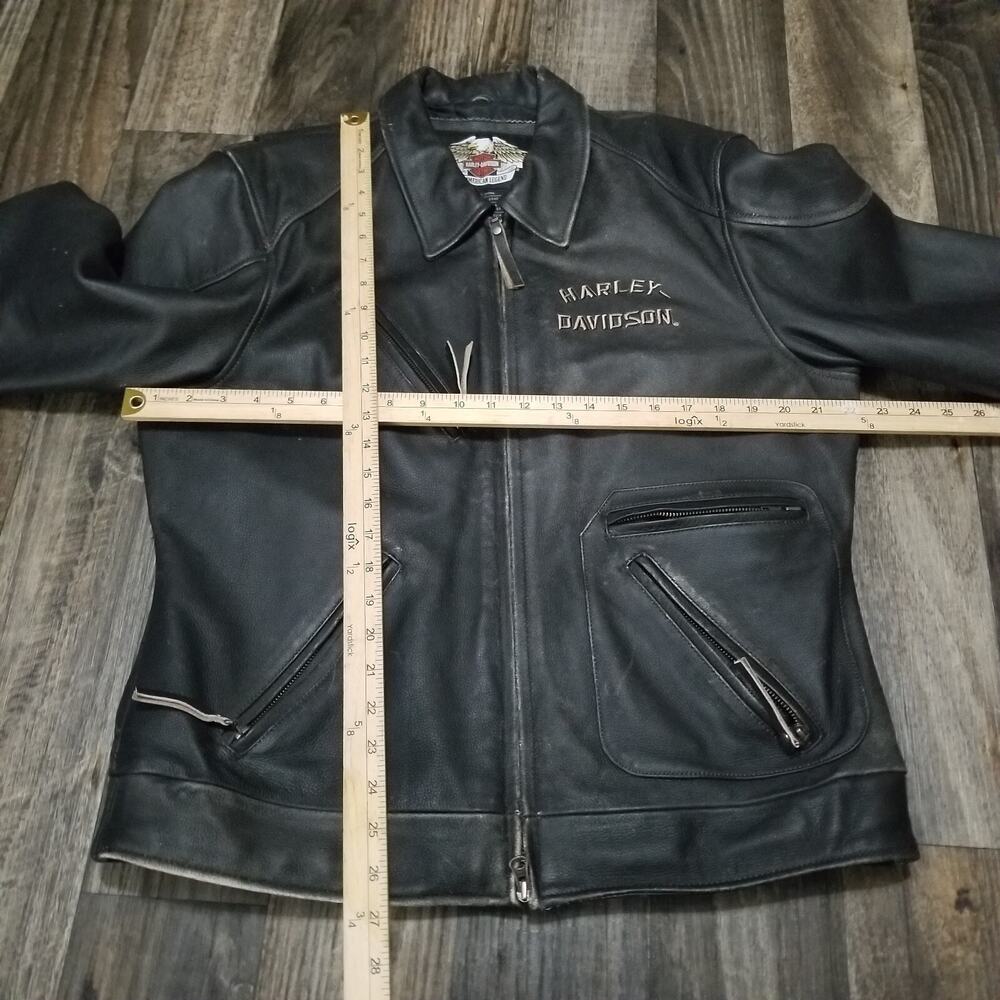 Harley Davidson Eagle Embroidered Distressed Leather Jacket Men's sz Large - Picture 4 of 16